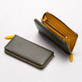 グリーン/イエロー | ソフトシュリンクレザー バイカラー ラウンドファスナー 長財布 | MURA