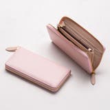 ピンク/ベージュ | ソフトシュリンクレザー バイカラー ラウンドファスナー 長財布 | MURA