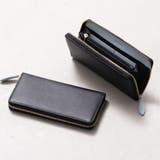ブラック/スカイブルー/ネイビー | ソフトシュリンクレザー バイカラー ラウンドファスナー 長財布 | MURA