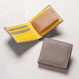 グレー/イエロー/キャメル | 牛革 ツートンカラー 隠しポケット付 スリム 二つ折り財布 | MURA