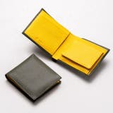 グリーン/イエロー | 牛革 ツートンカラー 隠しポケット付 スリム 二つ折り財布 | MURA