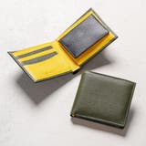 グリーン/イエロー/ブラック | 牛革 ツートンカラー 隠しポケット付 スリム 二つ折り財布 | MURA
