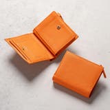 オレンジ | シュリンクレザー ゴールドファスナー ボタン閉じ 二つ折り財布 | MURA