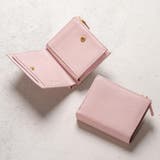 ピンク | シュリンクレザー ゴールドファスナー ボタン閉じ 二つ折り財布 | MURA