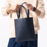 ネイビー | シュリンクレザー マグネットボタン式 薄マチ ミニトートバッグ | MURA