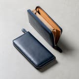 ネイビー | MURA 牛革 スキミング防止機能付き YKKラウンドファスナー 長財布 | MURA