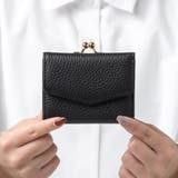 ブラック | シュリンクレザー がま口 ボックス型コイン収納 三つ折り ミニ財布 プレゼント | MURA