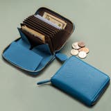 ブルー | イタリアンレザー スキミング防止 じゃばら式 ボックス型 コンパクト ミニ財布 | MURA