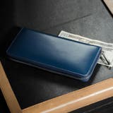 ネイビー | 長財布 ラウンドファスナー プレゼント コードバン調 カーボン レザー | MURA