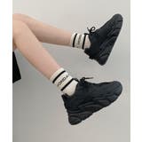 ブラック | 軽量厚底 ボリュームソール レースアップスニーカー 07 | Shoes in Closet