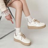 ホワイト/ベージュ | 軽量厚底 ベーシック コートスニーカー 1483 | Shoes in Closet