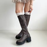 ダークブラウン | 厚底 ヒールアップ プレーン ストレッチ ロングブーツ 1879 | Shoes in Closet