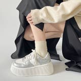 シルバー/ホワイト | 厚底 プラットフォーム コートタイプ スニーカー 2428 | Shoes in Closet