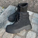 ブラック | 厚底 プラットフォーム レースアップ ワークブーツ 2458 | Shoes in Closet