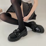 ブラック/スムース | 軽量厚底 2段ソール ビッグ リボン ローファー 2460 | Shoes in Closet
