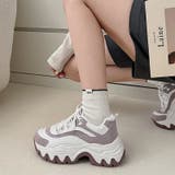 パープル/ホワイト | 厚底 バイカラー チャンキーソール ボリュームスニーカー 2482 | Shoes in Closet