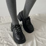 ブラック/スムース | 軽量厚底 チャンキー レースアップ デザインローファー 2483 | Shoes in Closet
