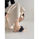 ピンク/ネイビー | 軽量 ポインテッド ワイドヒール サテン リボン ミュール 2489 | Shoes in Closet