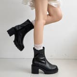 ブラック | 軽量厚底 ヒールアップ  フィット ストレッチ ショートブーツ 2643 | Shoes in Closet