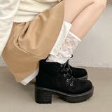 ブラック/スウェード | 超軽量厚底 レースアップ ヒール ショートブーツ 2805 | Shoes in Closet