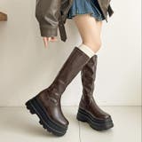 ダークブラウン/スムース | 厚底トリプルソール プレーン ストレッチ ロング ブーツ 2895 | Shoes in Closet