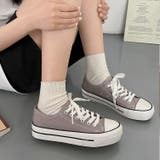 ライトグレー/C | 厚底 約3.0cm レースアップ キャンバス スニーカー 3477 | Shoes in Closet
