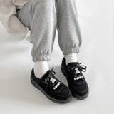 ブラック/ヌバック | 厚底 チャーム付 ダブルシューレース コート スニーカー 5434 | Shoes in Closet
