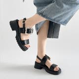 ブラック/ブラック | 軽量厚底 ビジューバックル ヒール サンダル 5923 | Shoes in Closet