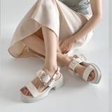 ベージュ | 軽量厚底 ビジューバックル ヒール サンダル 5923 | Shoes in Closet
