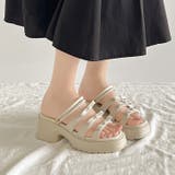 アイボリー | 軽量厚底 2WAY ３連リボン ストラップ ヒール サンダル 5992 | Shoes in Closet