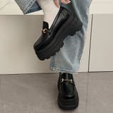 ブラック/スムース | 厚底トリプルソール ボリューム ビット ローファー 6319 | Shoes in Closet