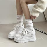 ホワイト | 厚底 インヒール入り  ビジューパーツ スニーカー 6434 | Shoes in Closet