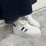 ホワイト | 軽量厚底 サイドライン ボリューム コート スニーカー 6523 | Shoes in Closet