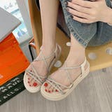 アイボリー | 厚底2段ソール ラインストーン サンダル 6558 | Shoes in Closet