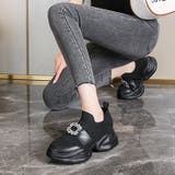 ブラック | 軽量厚底 スポーティー ビジュー ニット スニーカー 670 | Shoes in Closet