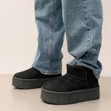 ブラック | 軽量厚底 プラットフォーム プレーン ショート丈 ムートンブーツ 6813 | Shoes in Closet