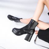 ブラック | 厚底チャンキー ハイソール ストレッチ ショートブーツ 6845 | Shoes in Closet