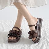 ダークブラウン/スムース | 軽量厚底 2WAY ボリューム ラッフル / フリル サンダル 6908 | Shoes in Closet