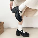 ブラック/スムース | 軽量厚底 ヒールアップ 2WAYストラップ リボン メリージェーン 6942 | Shoes in Closet