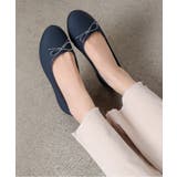 ネイビー/ヌバック | リボン ラウンドトゥ ★フラット バレエシューズ★ 7443-2 | Shoes in Closet