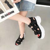 ブラック/ホワイト | 軽量厚底 高反発クッションソール 多連ベルクロ スポーツサンダル 7485 | Shoes in Closet