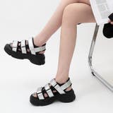 シルバー/ブラック | 軽量厚底 高反発クッションソール 多連ベルクロ スポーツサンダル 7485 | Shoes in Closet