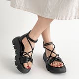 ブラック | 厚底 コードストラップ バックファスナー リボン サンダル 993 | Shoes in Closet