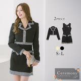 ブラック | チェック柄パイピングミニ丈ワンピーススーツセット セレモニースーツ セットアップ | Retica
