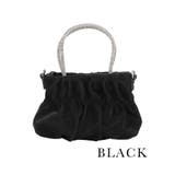 ブラック | チェーンショルダー×ビジューハンドルギャザーバッグ パーティードレス小物 | Retica