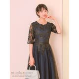 フラワーレースチュールフレアロングドレス パーティードレス 袖あり | Retica | 詳細画像6 