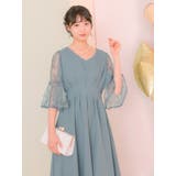 タックデザインレーススリーブフレアロングドレス パーティードレス 袖あり | Retica | 詳細画像3 