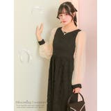 シースルースリーブ総レースストレートミディアムドレス パーティードレス 袖あり | Retica | 詳細画像1 