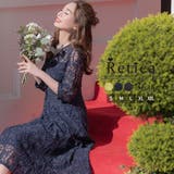 ネイビー | 総レースウエストマークフレアミディアムドレス 結婚式ドレス パーティードレス | Retica
