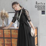 ブラック | ウエストマークリボンAラインミモレットドレス ミモレ丈ドレス 袖あり | Retica